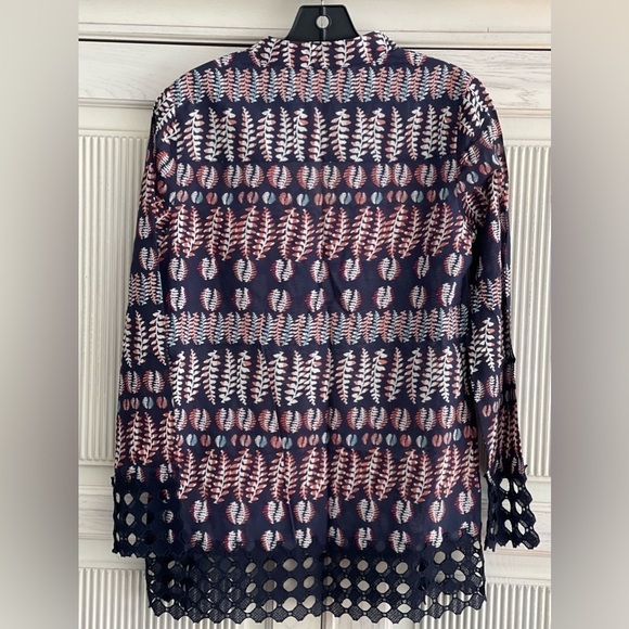 TORY BURCH Navy Fern Crochet Lace Tunic Top, Size 2 - Picture 7 of 12